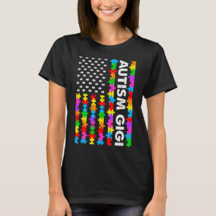 Funny American Flag Autism Gigi Autism Awareness F T-Shirt