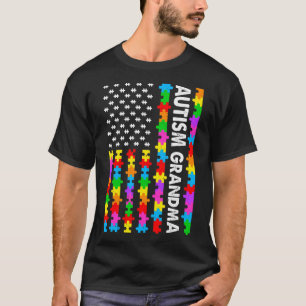 Funny American Flag Autism Grandma Autism Awarenes T-Shirt