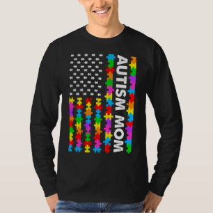 Funny American Flag Autism Mum Autism Awareness Fa T-Shirt