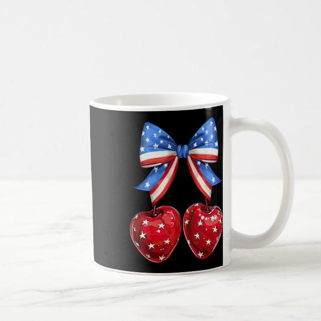 Funny American Flag Cherry Coquette Bow 4th Of Jul Coffee Mug (Right)