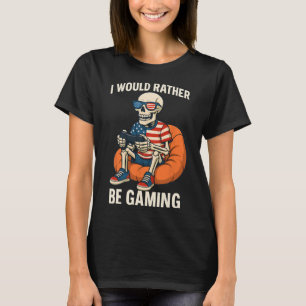 Funny American Flag Cool Skeleton Gamer Video Gami T-Shirt