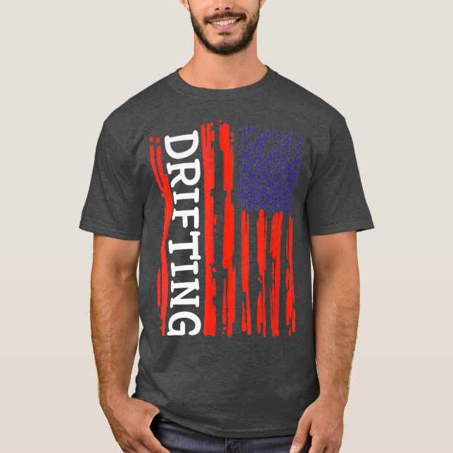 Funny American Flag Drift Cars Burnout Race Car T-Shirt (Front)