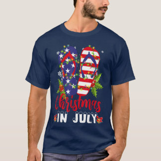 Funny American Flag Flip Flops Xmas Lights Christm T-Shirt