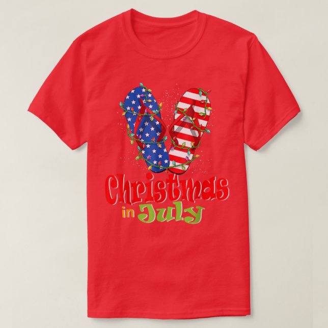 Funny American Flag Flip Flops Xmas Lights Christm T-Shirt (Design Front)