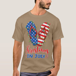 Funny American Flag Flip Flops Xmas Lights Christm T-Shirt