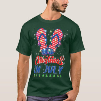 Funny American Flag Flip Flops Xmas Lights Christm T-Shirt