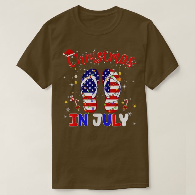 Funny American Flag Flip Flops Xmas Lights Christm T-Shirt (Design Front)