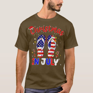 Funny American Flag Flip Flops Xmas Lights Christm T-Shirt