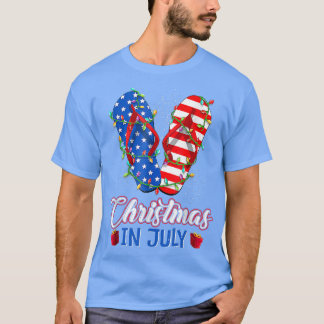 Funny American Flag Flip Flops Xmas Lights Christm T-Shirt