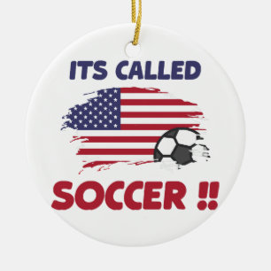 Funny american flag its called SOCCER not FOOTBALL Ceramic Tree Decoration
