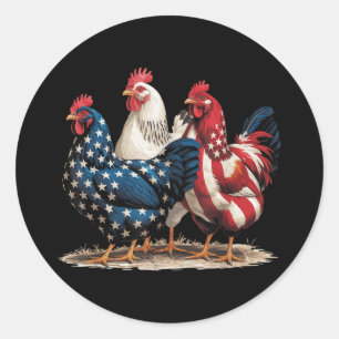 Funny American Flag Rooster Independence Day 4th O Classic Round Sticker
