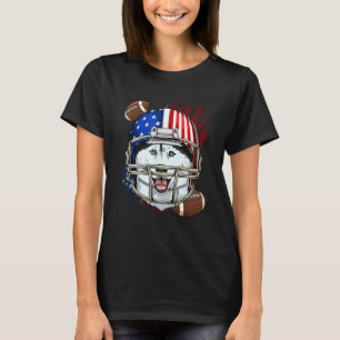 Funny American Football Player Siberian Husky Dog T-Shirt