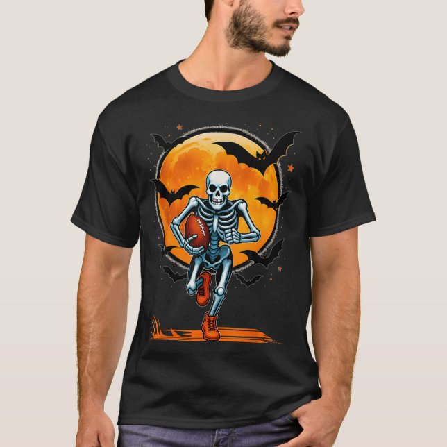 Funny American Football Skeleton Player Halloween  T-Shirt (Front)