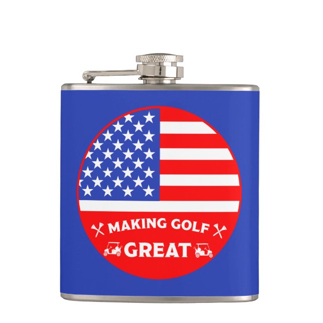 Funny American Golf Player Hip Flask (Front)
