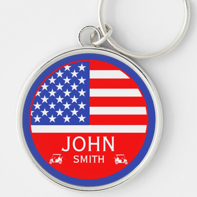 Funny American Golf Player Key Ring (Front)