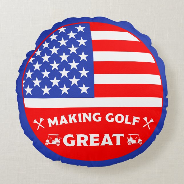 Funny American Golf Player Round Cushion (Front)