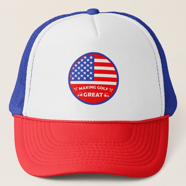 Funny American Golf Player Trucker Hat (Front)