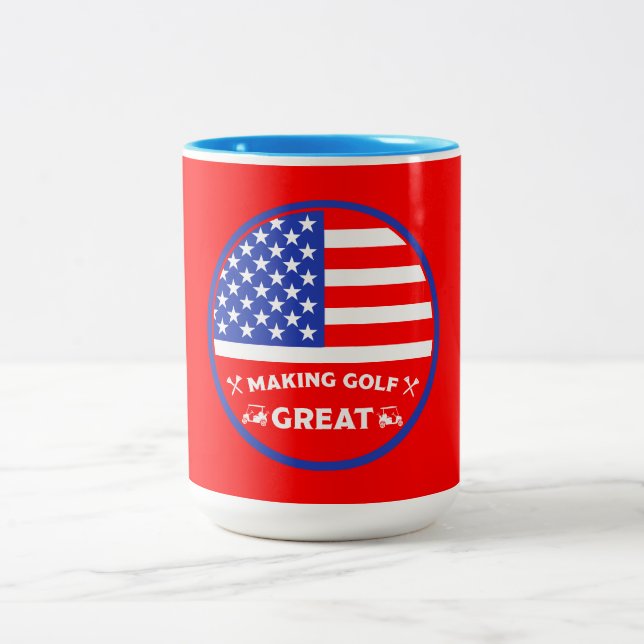 Funny American Golf Player Two-Tone Coffee Mug (Center)