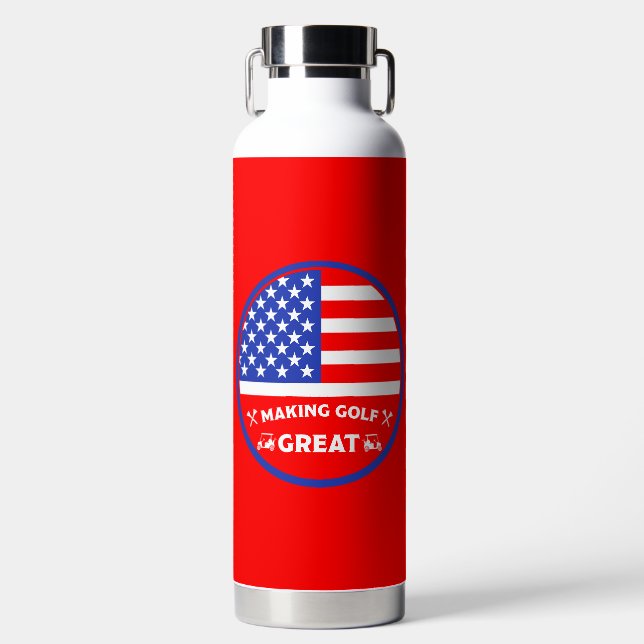 Funny American Golf Player Water Bottle (Front)