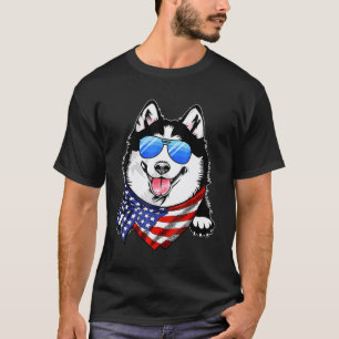Funny American Siberian Husky Usa Flag 4th Of July T-Shirt