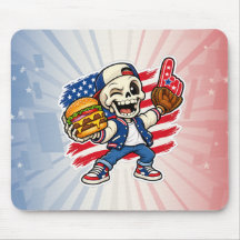 Funny American Skeleton Burger & Baseball Mousepad