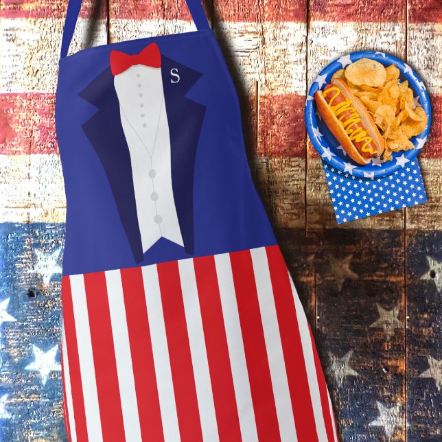 Funny American Uncle Sam 4th July Costume Apron (Uncle Sam needs you to wear this apron! Just add your initial)