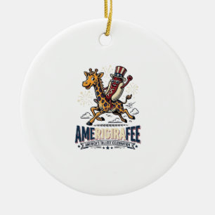 Funny Amerigiraffee Patriotic Giraffe Hot Dog Shir Ceramic Tree Decoration