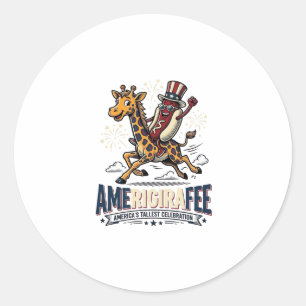 Funny Amerigiraffee Patriotic Giraffe Hot Dog Shir Classic Round Sticker