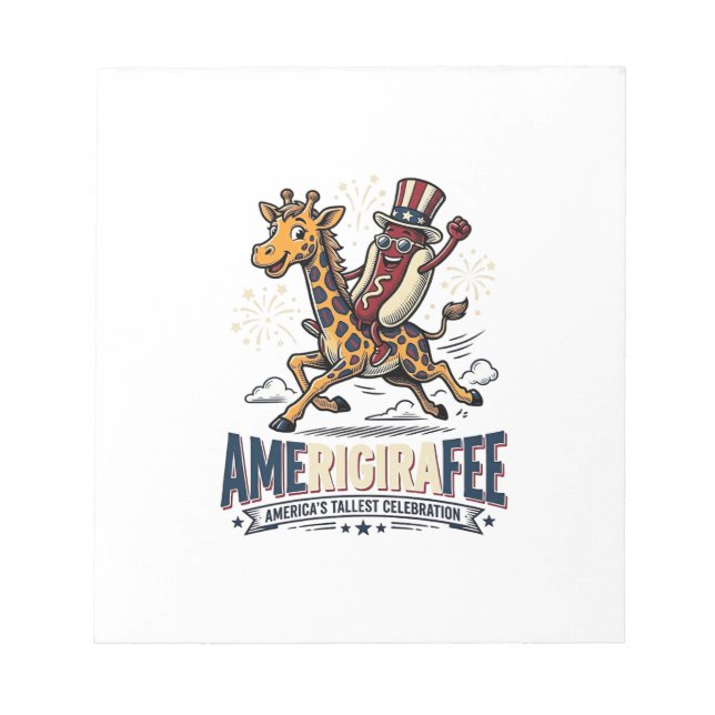 Funny Amerigiraffee Patriotic Giraffe Hot Dog Shir Notepad (Front)