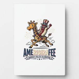 Funny Amerigiraffee Patriotic Giraffe Hot Dog Shir Plaque