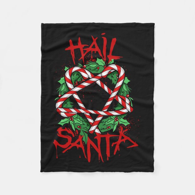 Funny &amp; Unique Hail Santa Candy Cane Christmas Fleece Blanket (Front)