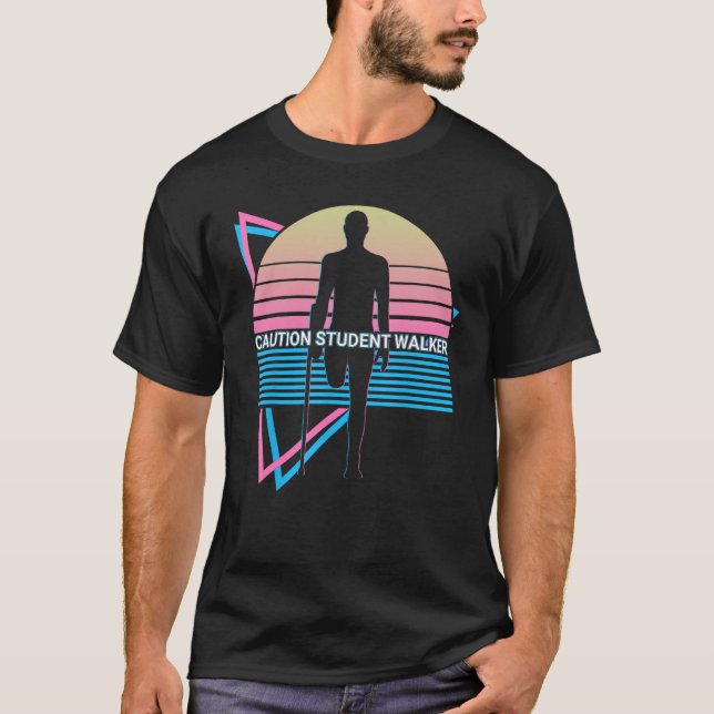 Funny Amputee Amputation Retro Caution Student Wal T-Shirt (Front)