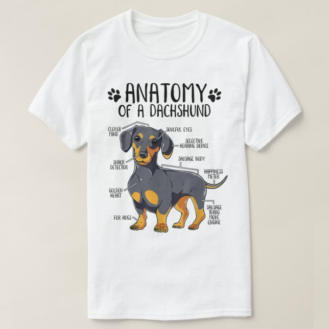 Funny Anatomy Dachshund Wiener Dog Cute Doxie Love T-Shirt (Design Front)