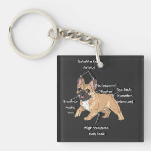 Funny Anatomy of a French Bulldog Illustration Key Ring