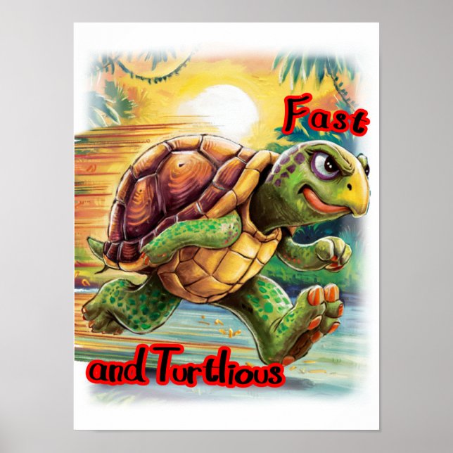 Funny and Colourful Cartoon Turtle on a  Poster (Front)