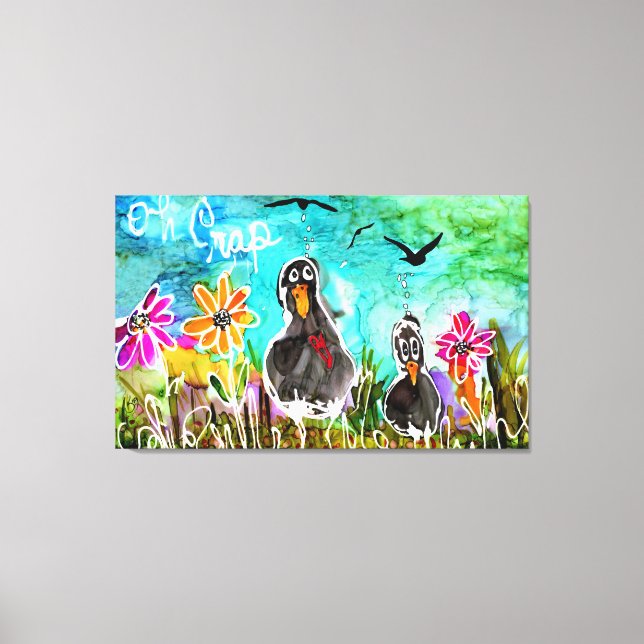Funny and Colourful Oh Crap Crows Canvas (Front)