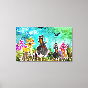 Funny and Colourful Oh Crap Crows Canvas Print