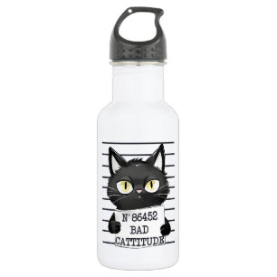 Funny and Cute Black Cat Mugshot 532 Ml Water Bottle