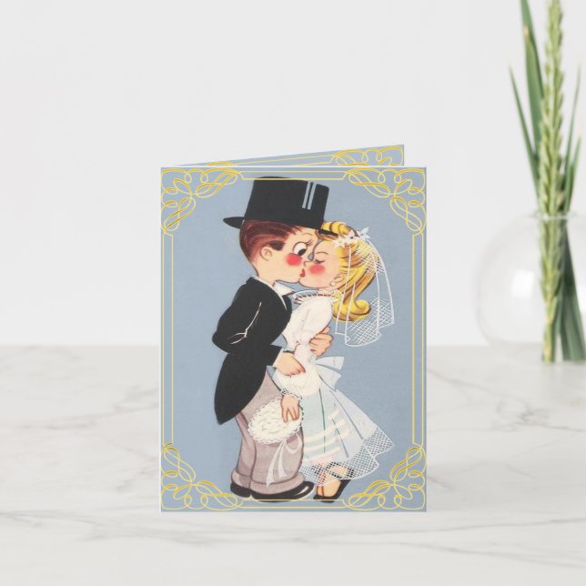 Funny and cute cartoon wedding couple invitation (Front)