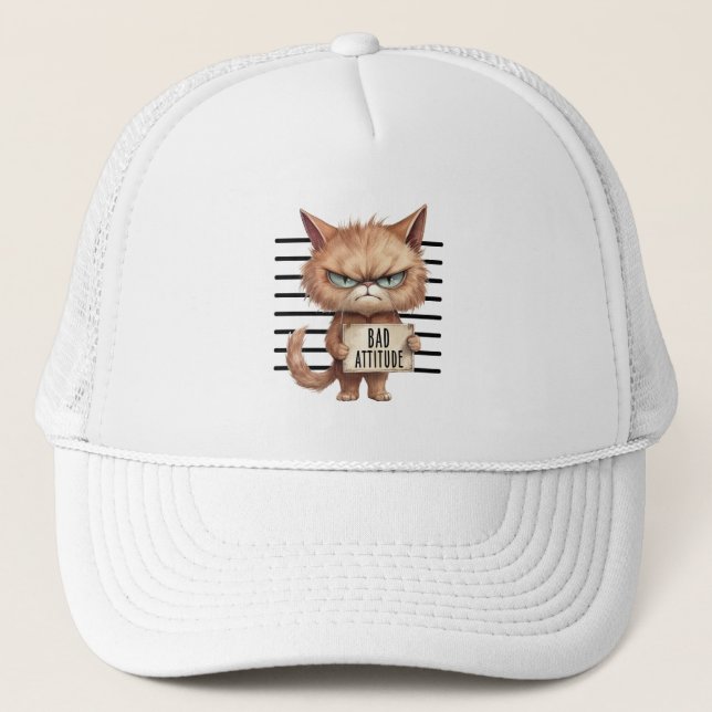 Funny and Cute Cat Mugshot Trucker Hat (Front)