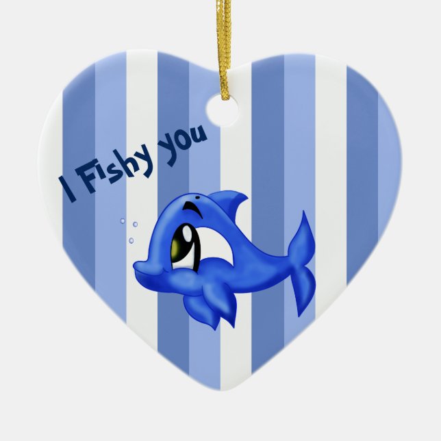 Funny and cute dolphin cartoon illustration ceramic tree decoration (Front)