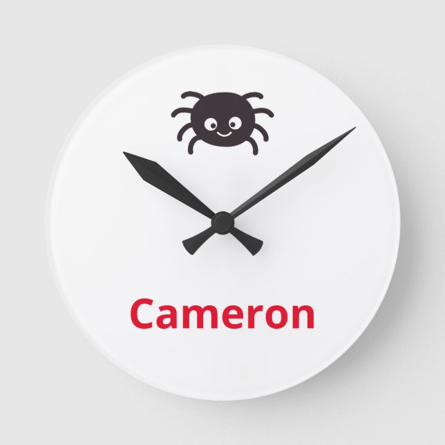 Funny and Cute Personalised Spider with Name Round Clock (Front)