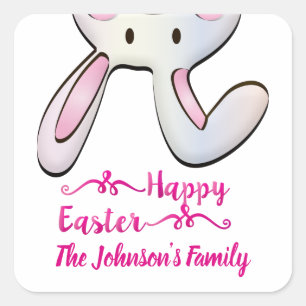 Funny And Cute Pink Easter Rabbit Bunny  Square Sticker