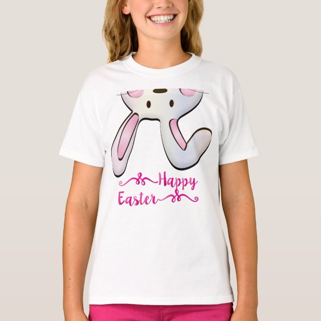 Funny And Cute Pink Easter Rabbit Bunny  T-Shirt (Front)