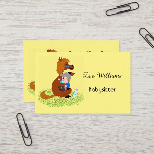 Funny and cute pony with baby - Babysitter Business Card (Front/Back In Situ)