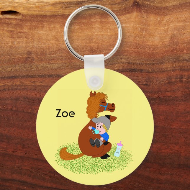 Funny and cute pony with baby -  key ring (Front)