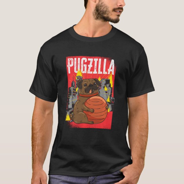 Funny And Cute Pugzilla Giant Pug Dog Breed Pugs S T-Shirt (Front)