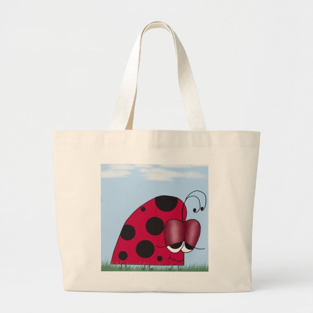 Funny and Euphoric Ladybug Large Tote Bag (Front)