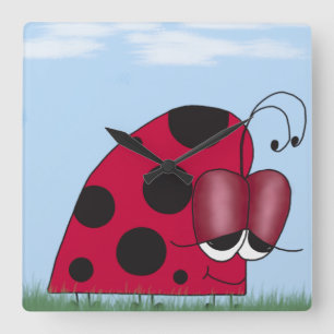 Funny and Euphoric Ladybug Painting Square Wall Clock