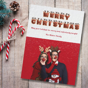 Funny and Festive Reindeer Couple Photo Christmas Holiday Card